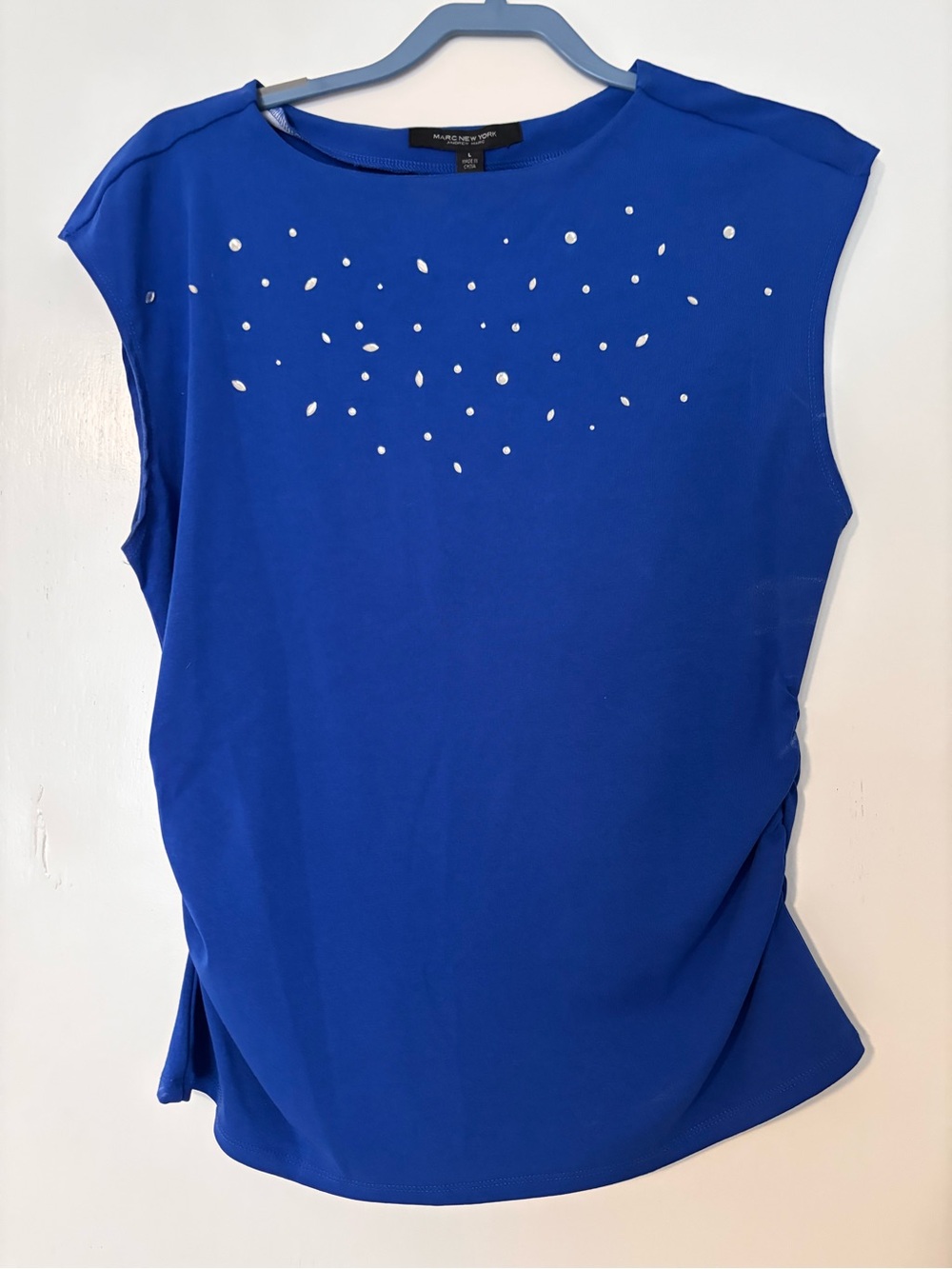 Worthington Cobalt Blue Sleeveless Top with Scattered Front Rhinestones